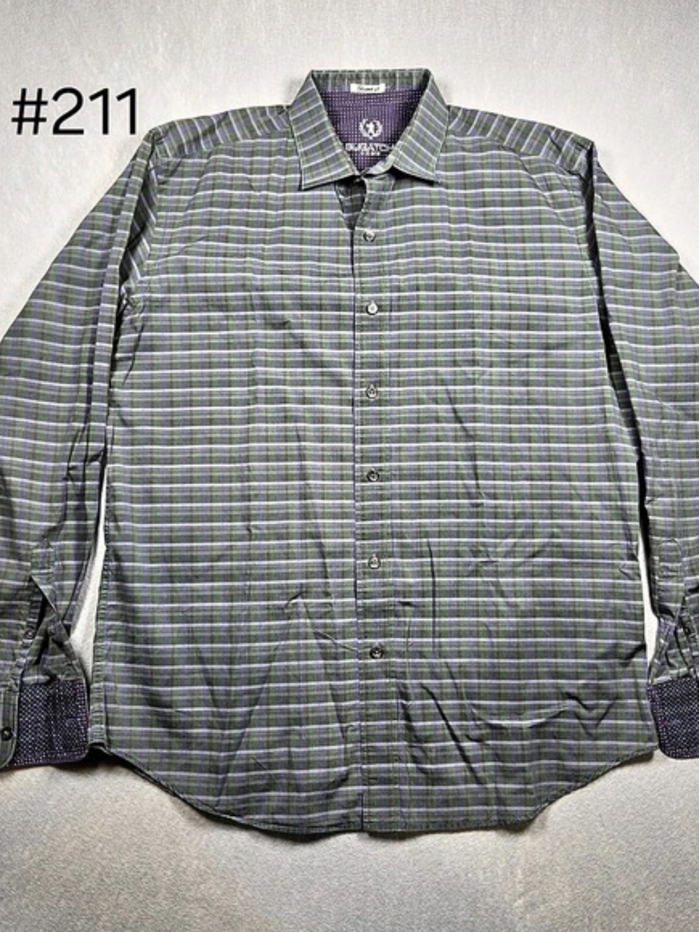 Bugatchi Uomo Plaid Button Down in Green & Purple Like New